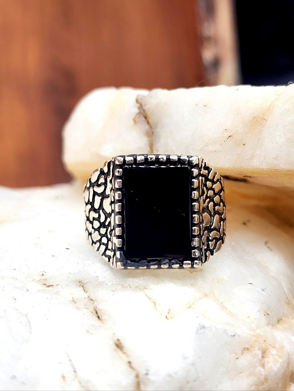 Men's Jewelry Boho Solid Sterling Silver 925 Classic Ring Black Onyx